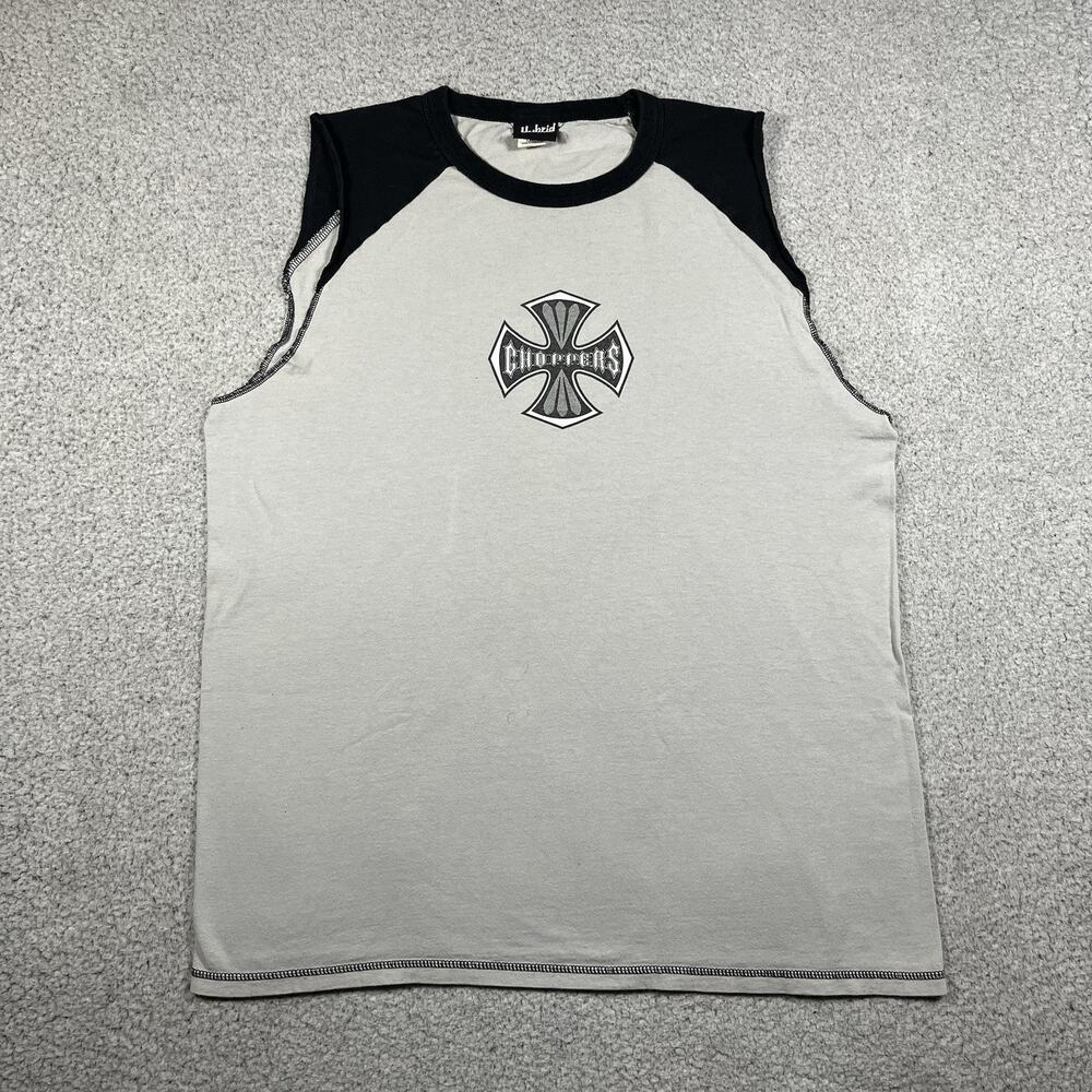 Choppers Shirt Mens L Tank Top Cut Off Cross Biker Motorcycle Graphic Vintage